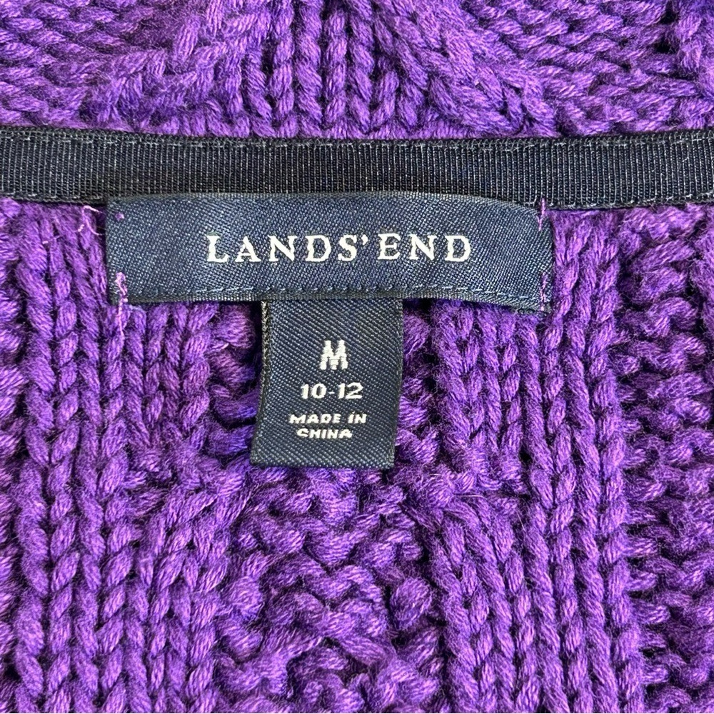 Lands' End Purple Chunky Cable Knit Sweater Button Up Women's Size Medium - Picture 3 of 6